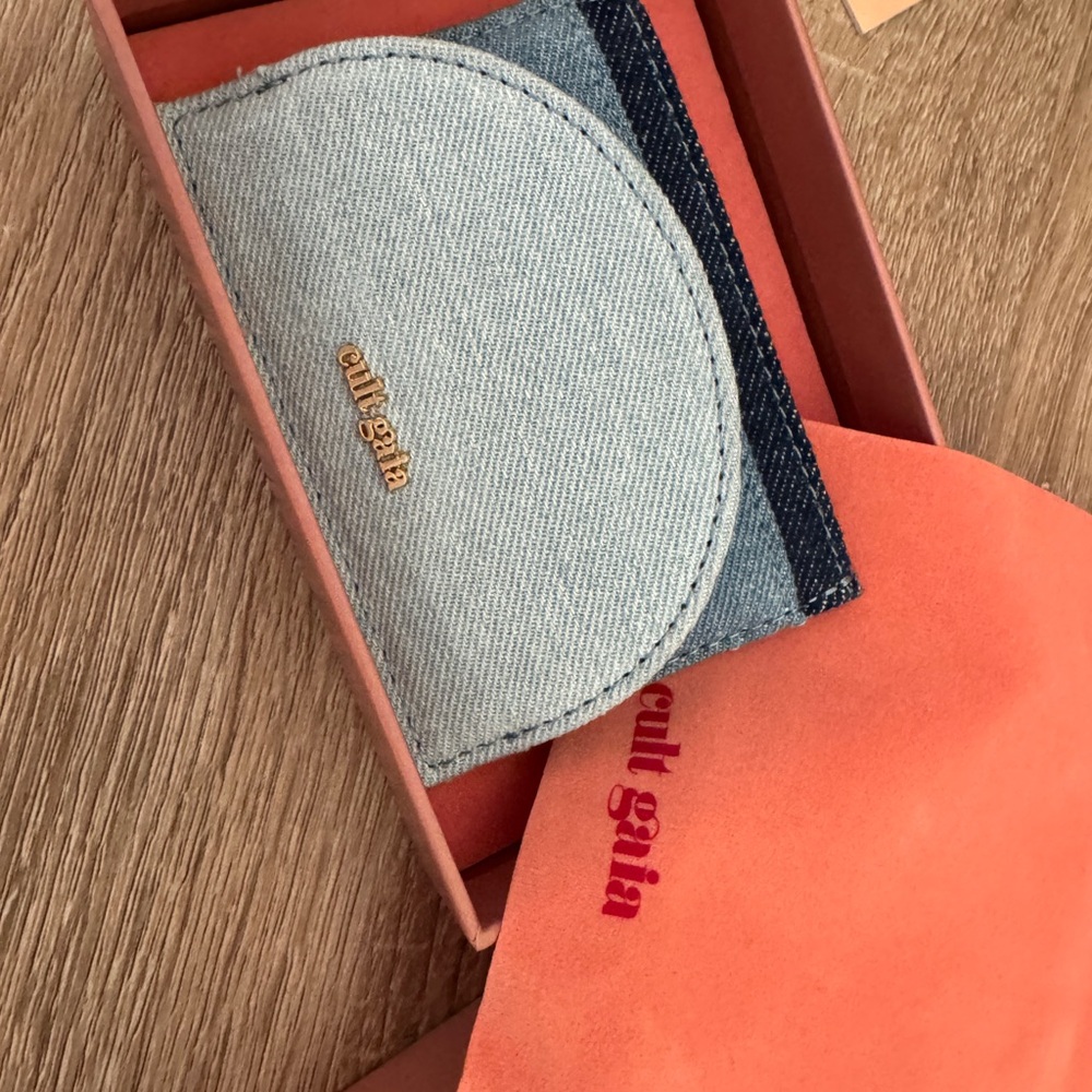 Cult Gaia Light Blue and Dark Blue Denim Card Holder
